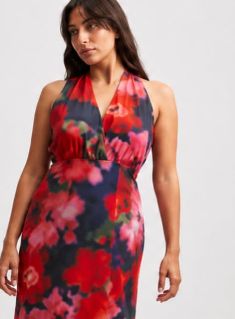 NAKD - Wrap v-neck maxi dress in red print
