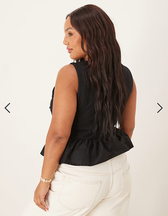 ASOS DESIGN Curve mix fabric peplum hem top in black