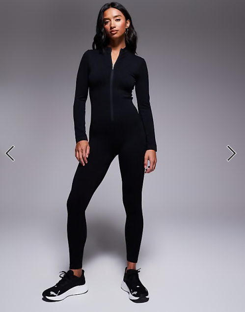 4505 Petite seamless zip front all-in-one in black