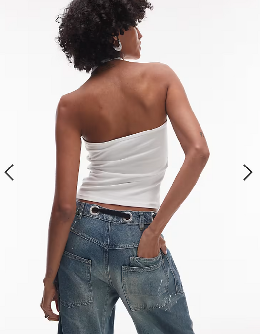 Topshop spaghetti strap halter top in white