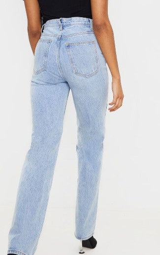 Light Blue Wash High Waist Straight Leg Jeans