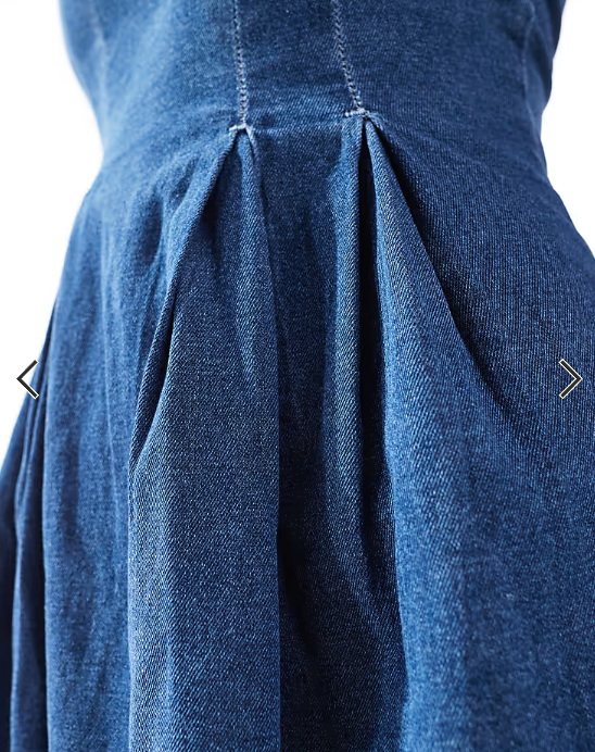 ASOS DESIGN denim square neck seam detail flared mini dress in mid blue