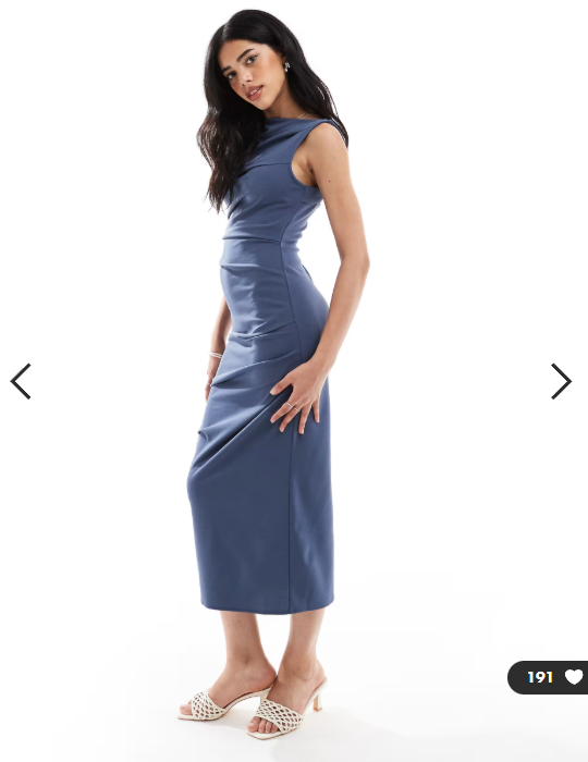 ASOS DESIGN sleeveless high neck ruched midi dress in blue