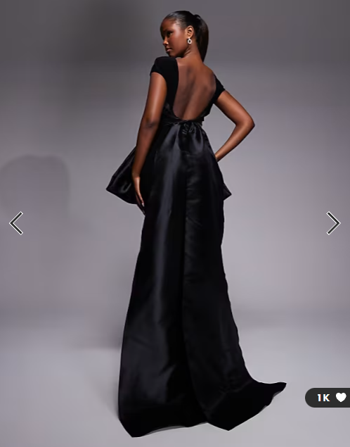 ASOS DESIGN Premium maxi dress with satin contrast bow front and train in black