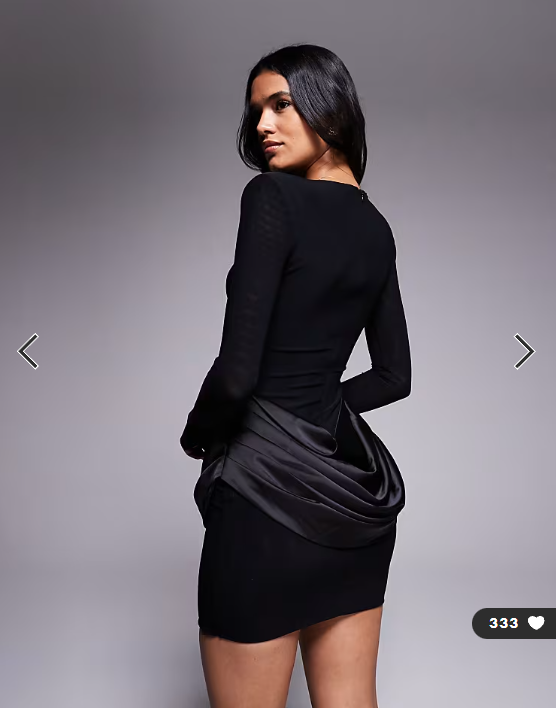 Wanderdoll Storm sculpting shoulder pad detail satin drape waist mini dress in black
