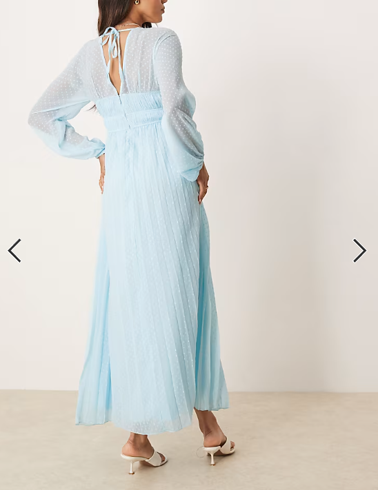 ASOS DESIGN Maternity plunge long sleeve pleated midaxi dress in pastel blue