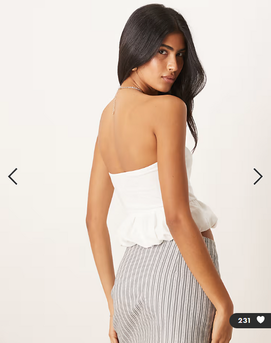 ASOS DESIGN cotton ruched bandeau top with bubble hem in ivory