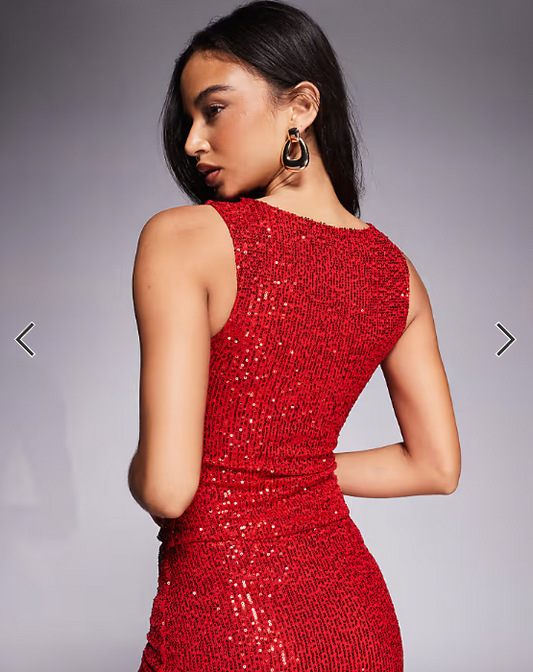 Kaiia exclusive sequin tank top co-ord in red