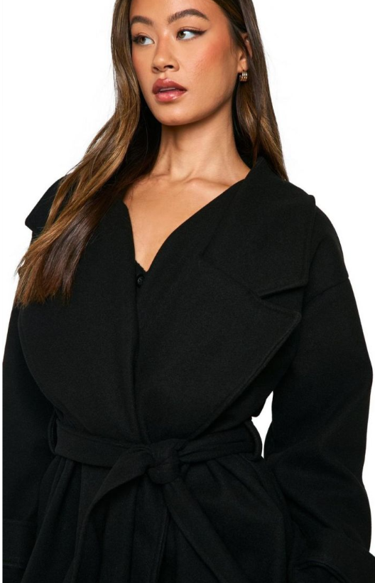 Boohoo Petite Oversized Wool Look Longline Belted Trench Coat