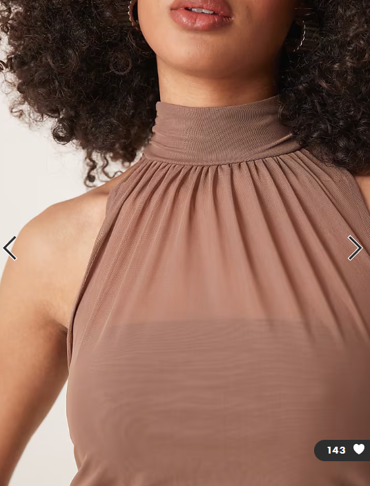 Abercrombie & Fitch mesh ruched halter neck top in taupe