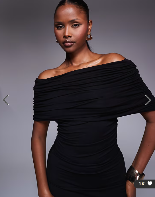 ASOS DESIGN off the shoulder mini dress with ruched side in black - BLACK