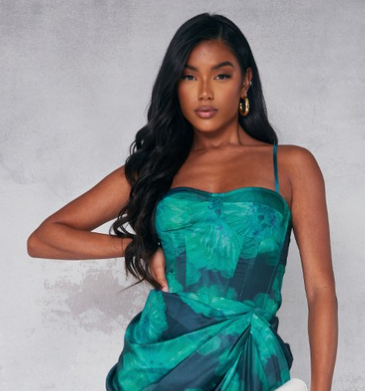 Teal Floral Print Structured Corset Top