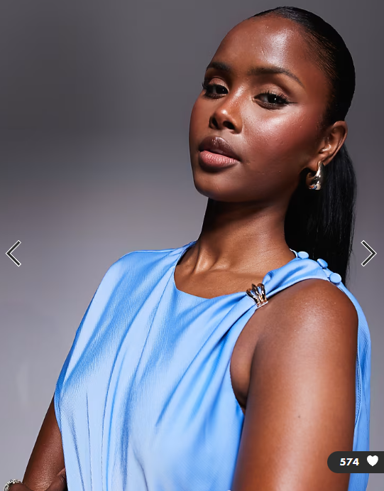 ASOS DESIGN drape bodice satin midi dress with trim detail in blue