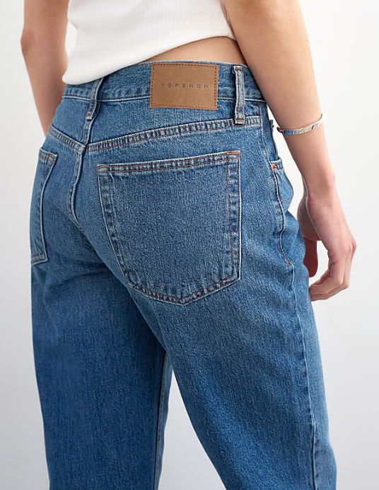 topshop runway mid riswe straight cropped jeans in mid blue