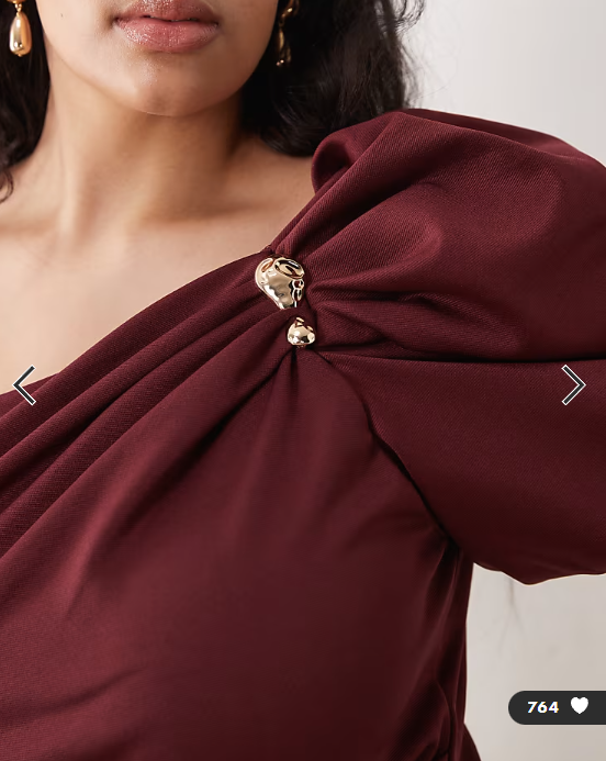 ASOS DESIGN Curve trim detail fallen shoulder puff sleeve midi dress in berry