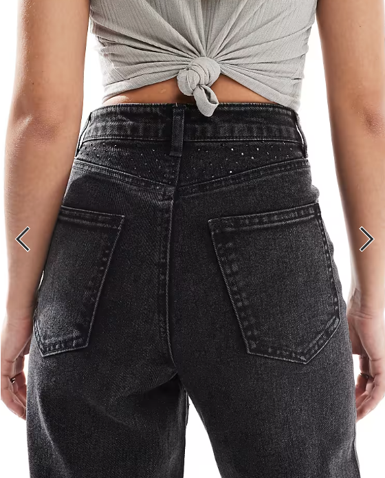 ONLY Hope wide leg jeans with rhinestones in washed black