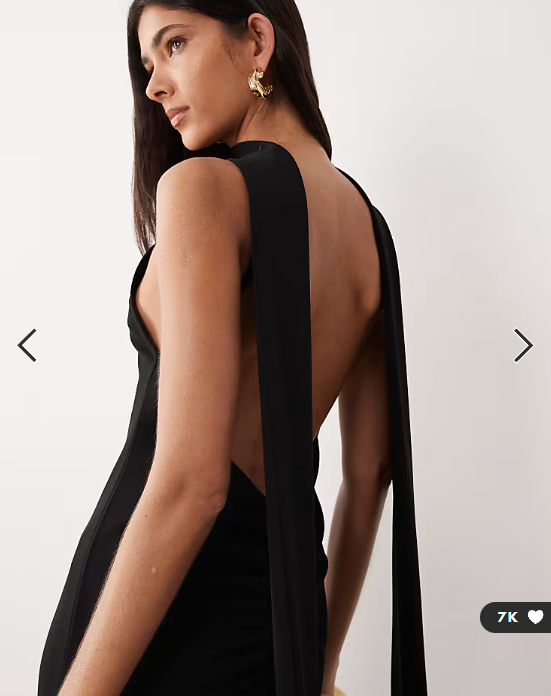 ASOS DESIGN crepe scarf detail with plunge back in black in scuba-style fabric