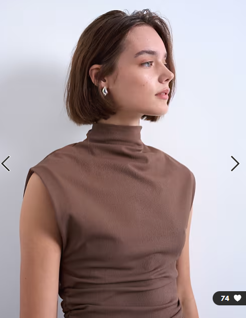 Topshop crepe high neck sleeveless tank in brown