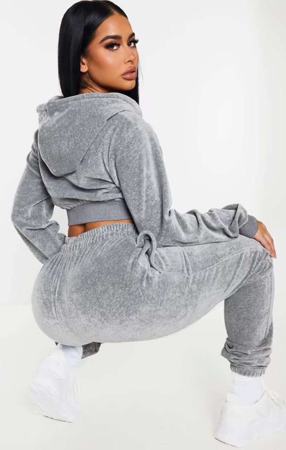 Shape Grey Velour Diamante Skinny Sweatpants