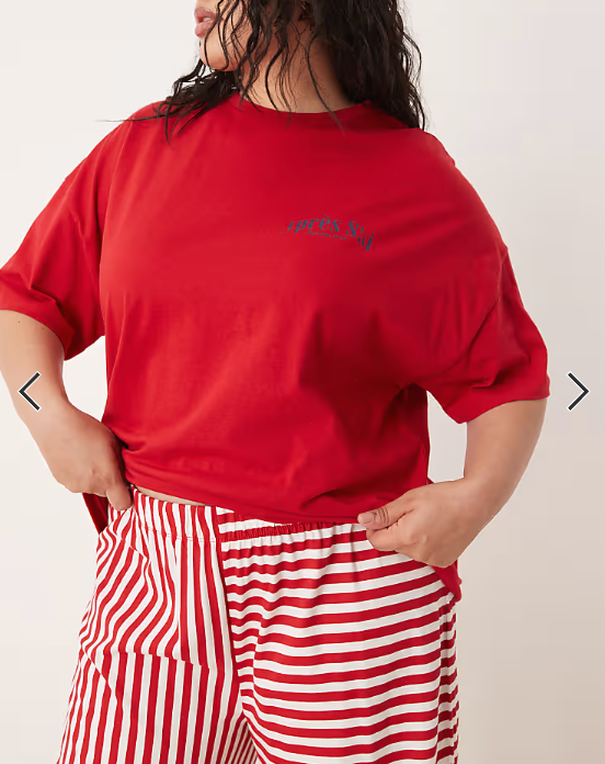 ASOS DESIGN Curve oversized graphic tee & wide leg pants pajama set in apres ski print