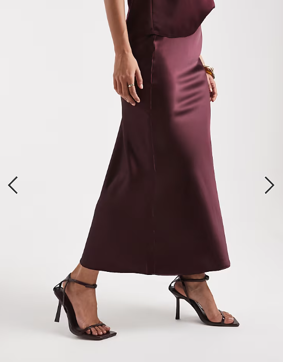 New Look satin bias midi skirt in burgundy