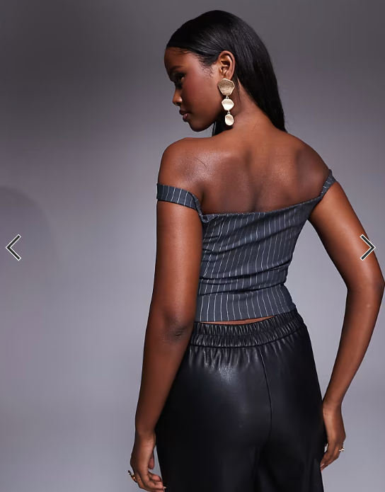 ASOS DESIGN bengaline bardot corset top in grey pinstripe