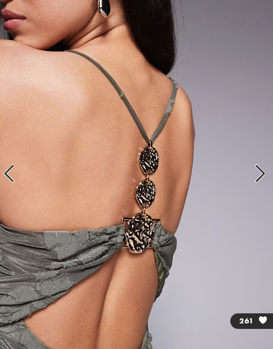 ASOS DESIGN cowl burnout halter maxi dress with gold hardware in khaki