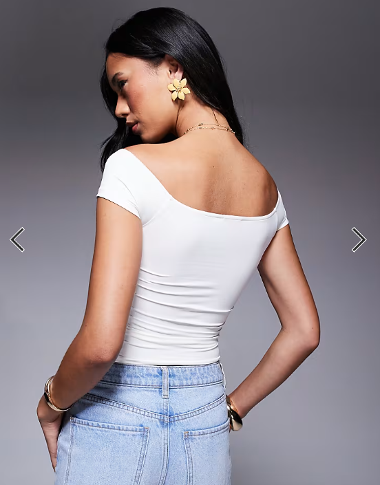 ASOS DESIGN polyamide off shoulder ruched top in ivory
