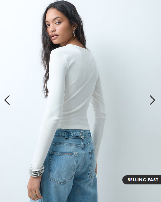 ASOS DESIGN rib crew neck long sleeve top in cream