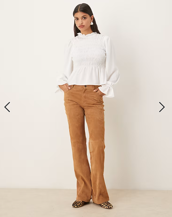 ASOS DESIGN high neck long sleeve smocked blouse in winter white