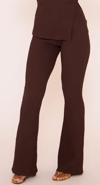 Ego - Mid Rise Flared Trousers In Brown Texture