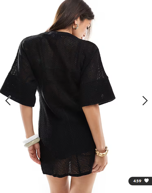 ASOS DESIGN crochet t shirt tuck mini dress in black