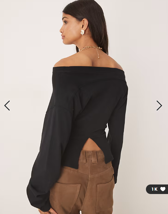 ASOS DESIGN long sleeve off shoulder corset waist tee in black