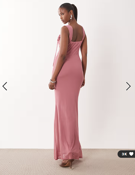ASOS DESIGN square neck cowl maxi dress with tie neck detail in rose pink