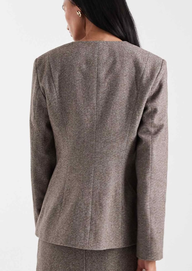 Pieces - cinched waist textured tailored blazer in stone