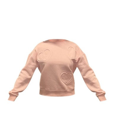 Baby Pink Oversized Heart Embossed Sweatshirt