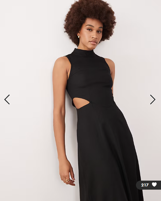 ASOS DESIGN Tall high neck linen look midaxi dress with cutout waist in black