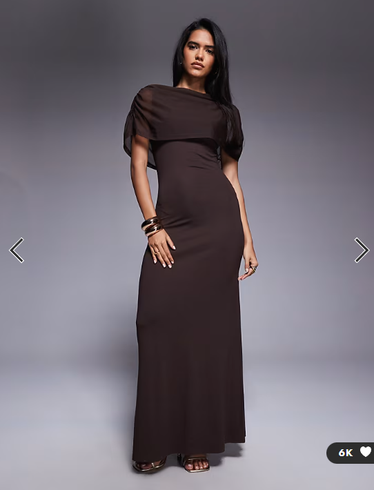 ASOS DESIGN mesh cape maxi dress in chocolate brown