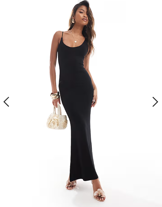ASOS DESIGN asymmetric scoop neck maxi dress with skinny strap and open back detail in black