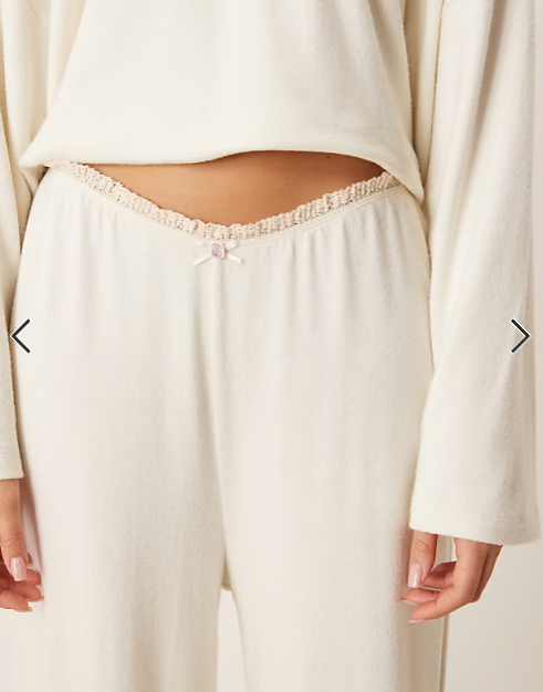 ASOS DESIGN soft jersey wide leg pyjama trouser with floral trim in cream