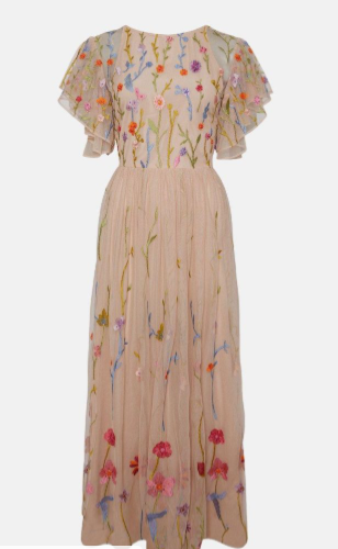 Meadow Embroidered Flute Sleeve Maxi Dress