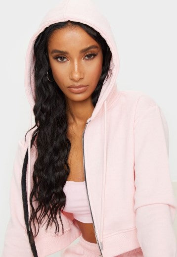 Baby Pink Zip Crop Hoodie