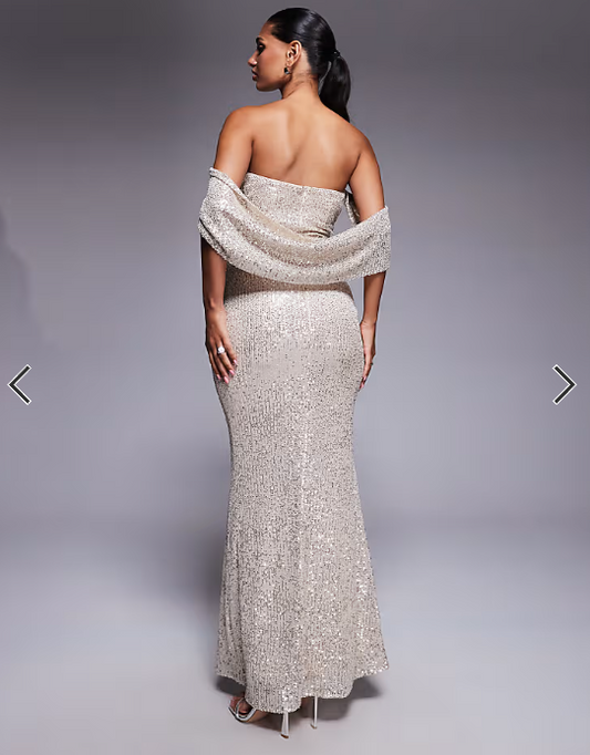 Jaded Rose maxi dress with sweetheart bandeau and shawl detail in silver