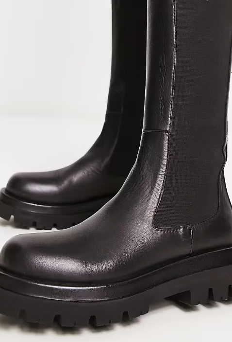 Chunky Leather Profile Shaft Boots