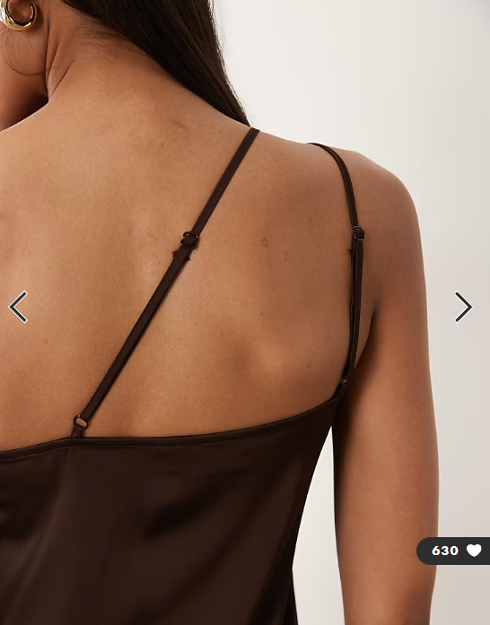 Vila one shoulder strap detail satin maxi dress in chocolate brown
