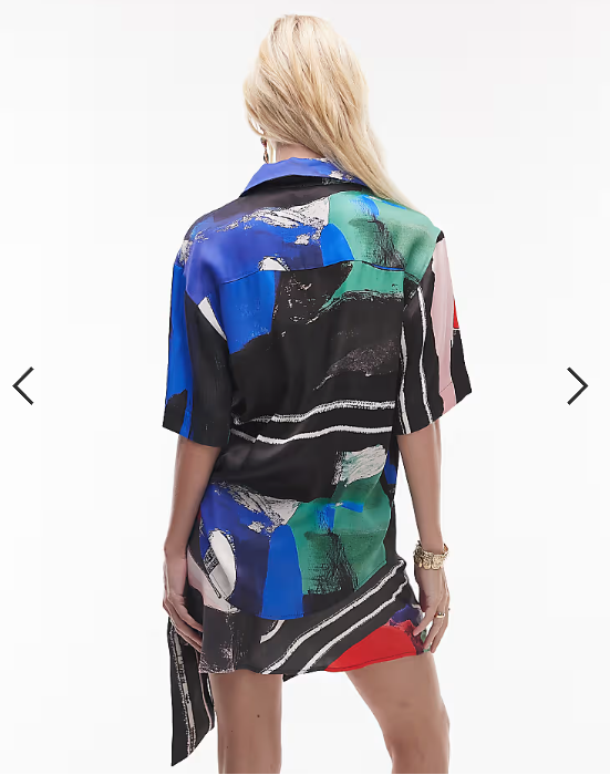 TOPSHOP satin oversized resort shirt in tile scarf print
