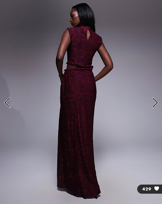 ASOS DESIGN high neck devore twist detail maxi dress with sheer panel in burgundy