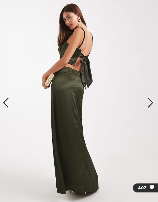 ASOS DESIGN satin co-ord maxi skirt in green