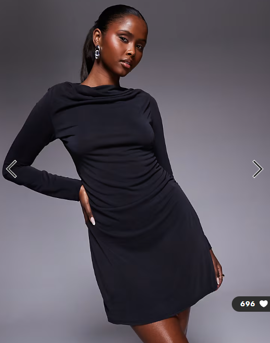 ASOS DESIGN cowl neck long sleeve with ruching modal mini dress in black