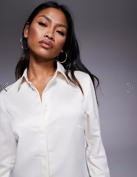 ASOS DESIGN slim fitted satin shirt in off white